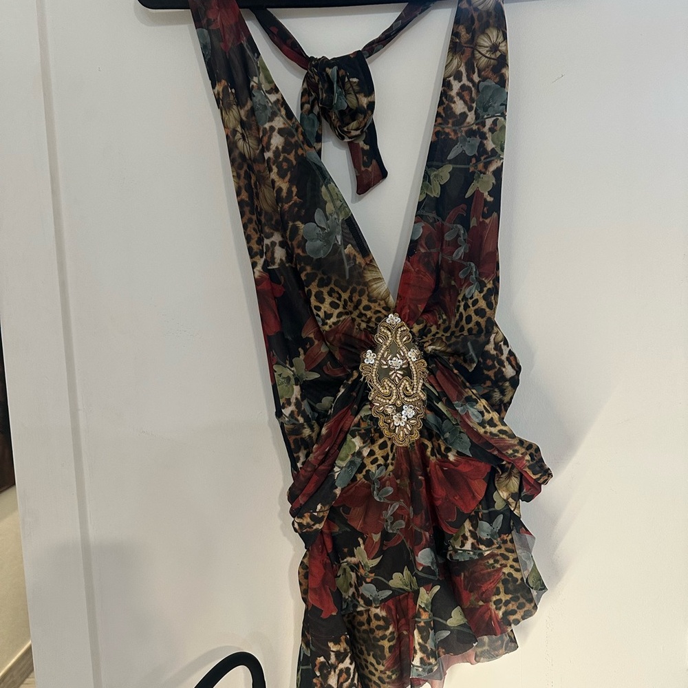 Jaded London Floral and Leopard Print Mini Dress